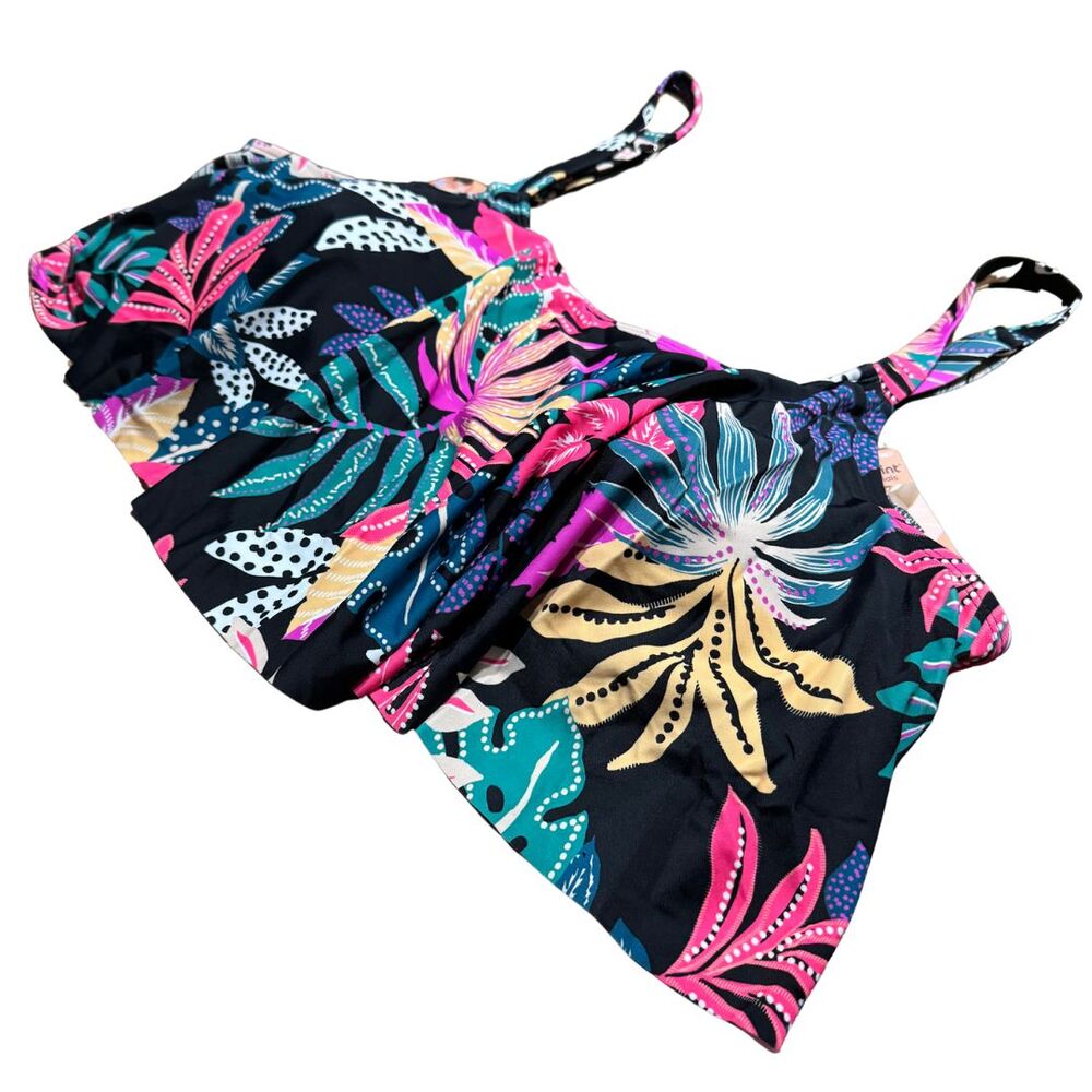 SHAPERMINT Bikini Top 4XL Tropical Floral Ruffle Supportive Adjustable NWT - Picture 3 of 9